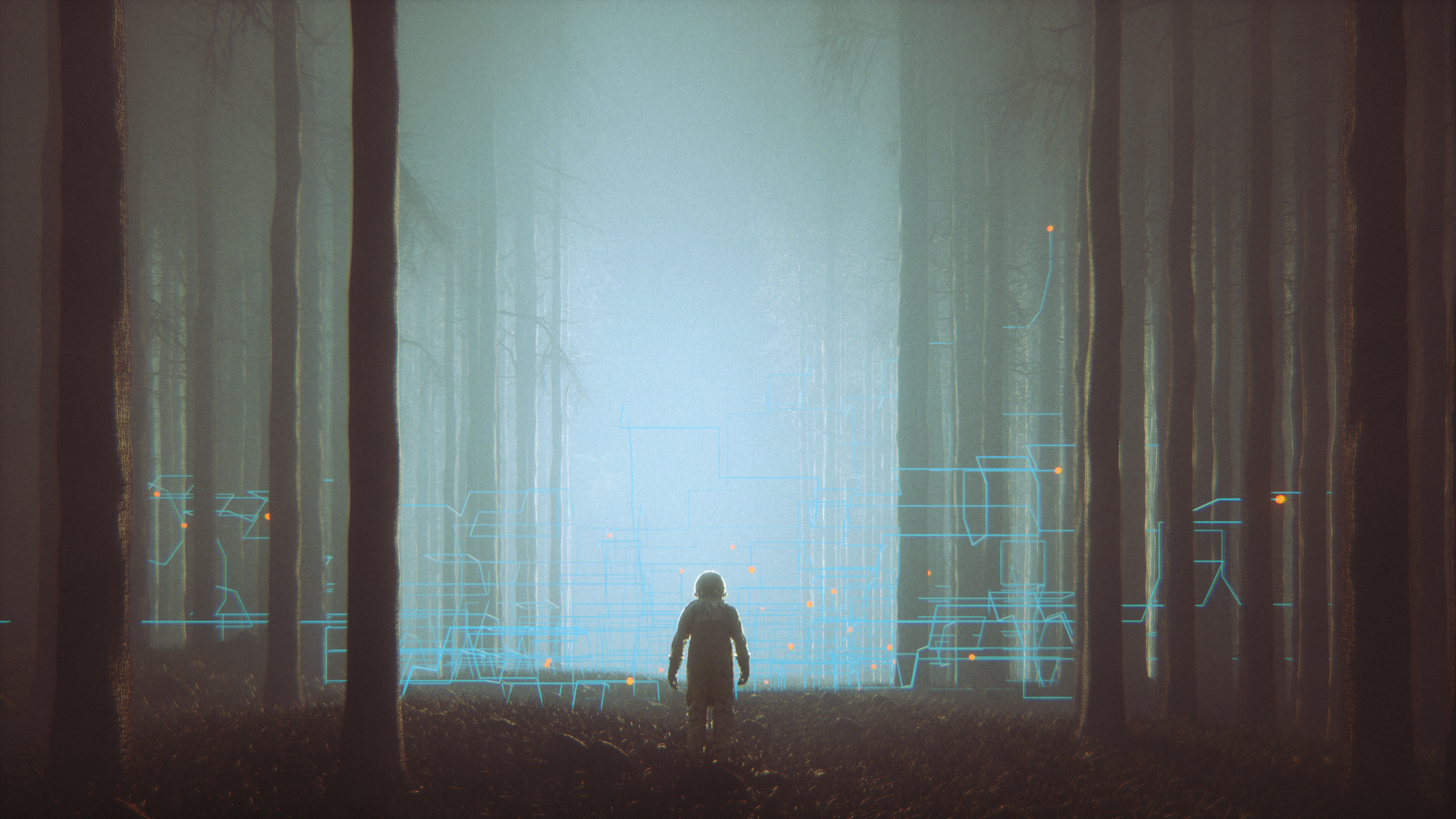 Mystery forest with lost astronaut