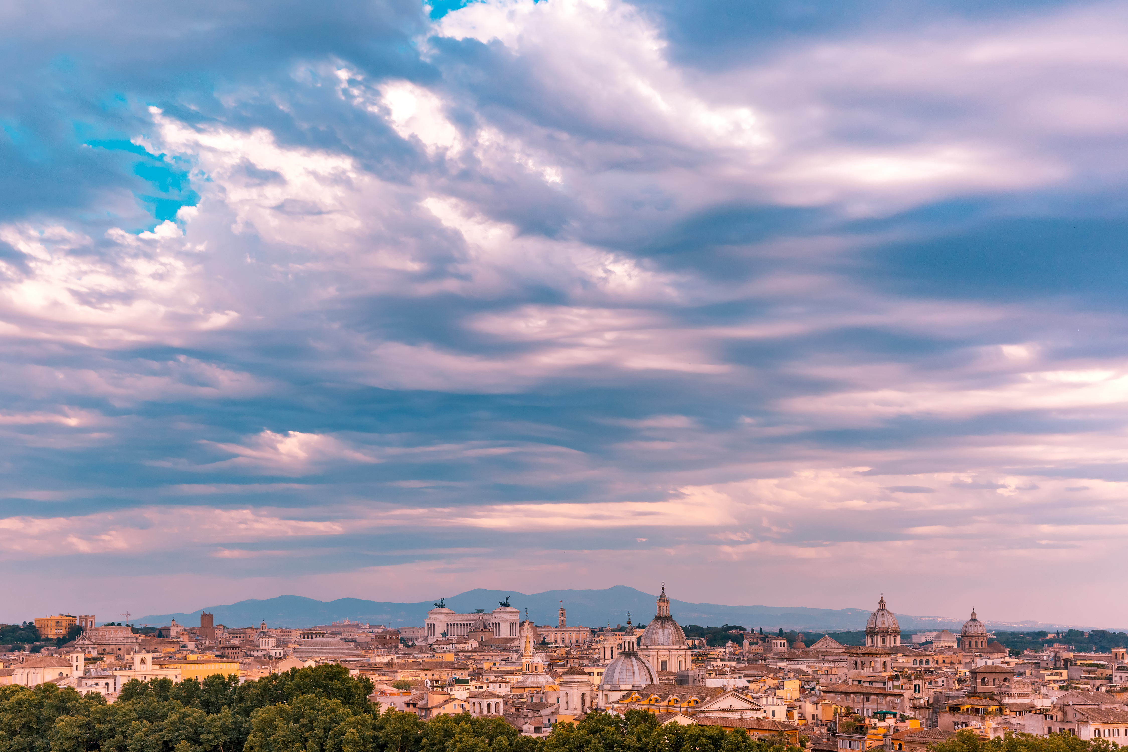 Aerial wonderful view of Rome at sunset, Italy