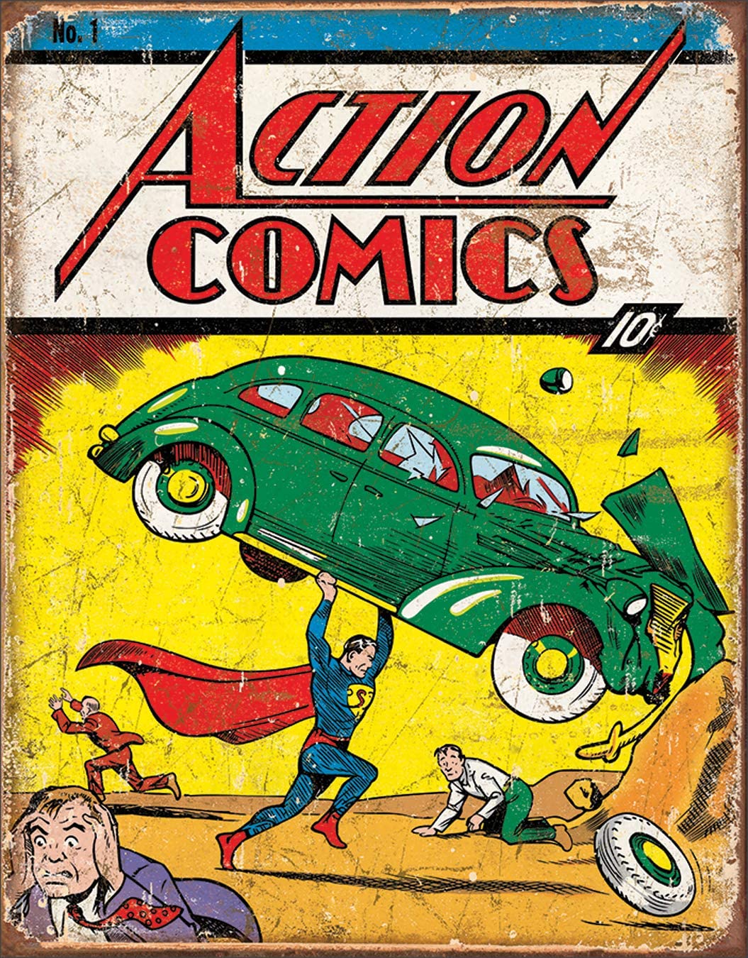 Amazon.com: Desperate Enterprises Action Comics No 1 Cover Tin Sign, 12.5&quot; W x 16&quot; H: Sports &amp; Outdoors