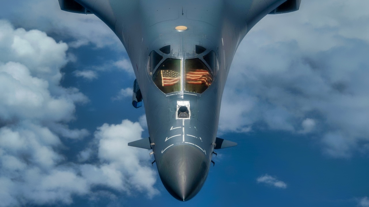A 9th Expeditionary Bomb Squadron B-1B Lancer flies over the East China Sea May 6, 2020, during a training mission. The 9th EBS is deployed to Andersen Air Force Base, Guam, as part of a Bomber Task Force supporting Pacific Air Forces’ strategic deterrence missions and commitment to the security and stability of the Indo-Pacific region. (U.S. Air Force photo by Senior Airman River Bruce)