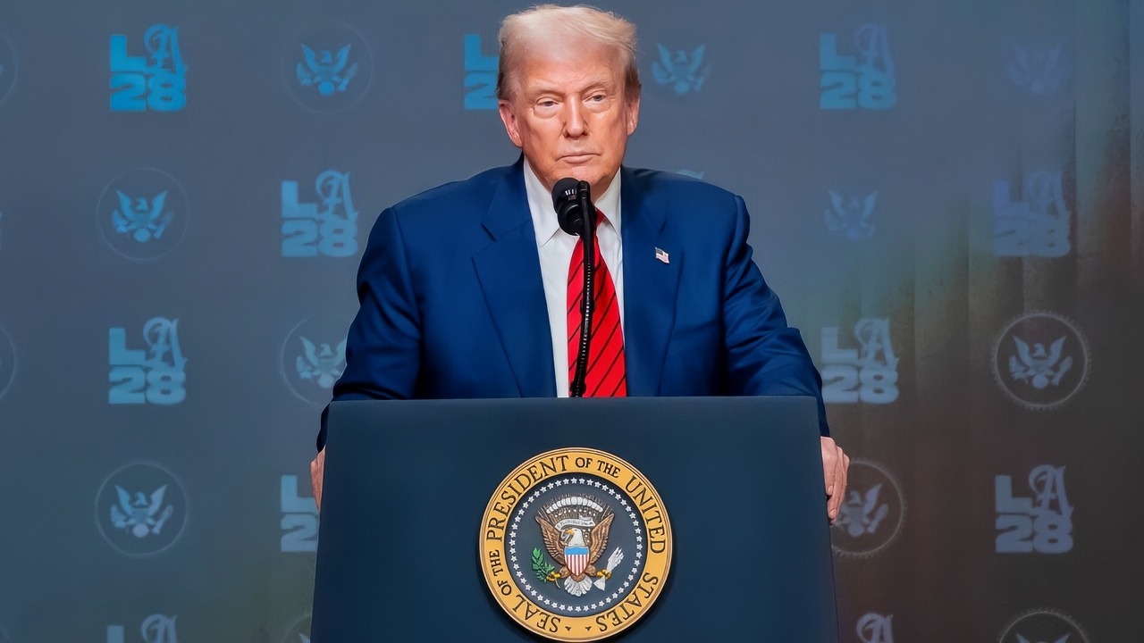President Donald Trump signs an executive order creating a task force for the 2028 Los Angeles Olympics, Tuesday, August 5, 2025, in the South Court Auditorium of the Eisenhower Executive Office Building at the White House. Vice President JD Vance attends. (Official White House Photo by Emily J. Higgins.)