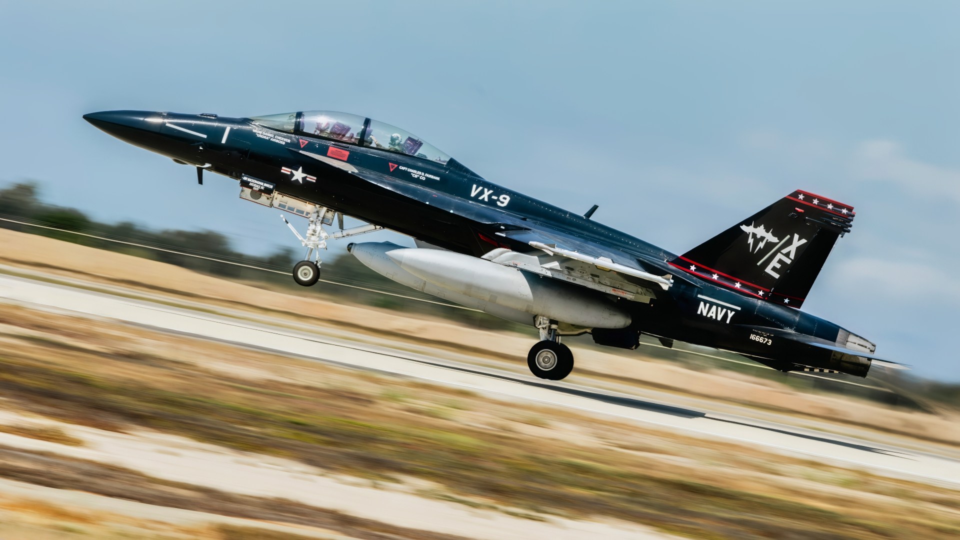 A U.S. Navy F/A-18F Super Hornet, attached to Air Test and Evaluation Squadron (VX) 9, takes off from Naval Air Station Point Mugu during Gray Flag, Sept. 12, 2025. Gray Flag 2025 is the naval aviation test community’s premier large force test event, providing unique venues for large-scale integration of new capabilities across services and platforms. Working with the Joint Force, industry, and our nation’s allies to ensure seamless integration and interoperability is key to ensuring warfighters have a decisive advantage in the field. (U.S. Navy photo by Mass Communication Specialist 2nd Class August Clawson)