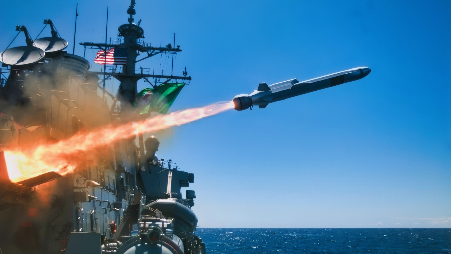 The Arleigh Burke-class guided-missile destroyer USS Fitzgerald (DDG 62), while participating in Exercise Rim of the Pacific (RIMPAC) 2024, fires the first naval strike missile from a U.S. destroyer July 18. Twenty-nine nations, 40 surface ships, three submarines, 14 national land forces, more than 150 aircraft, and 25,000 personnel are participating in RIMPAC in and around the Hawaiian Islands, June 27 to Aug. 1. The world’s largest international maritime exercise, RIMPAC provides a unique training opportunity while fostering and sustaining cooperative relationships among participants critical to ensuring the safety of sea lanes and security on the world’s oceans. RIMPAC 2024 is the 29th exercise in the series that began in 1971. (U.S. Navy photo by Mass Communication Specialist 2nd Class Jordan Jennings)